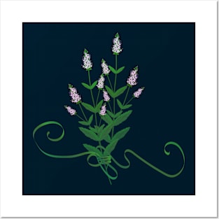 Mint flowers bouquet with ribbon Posters and Art